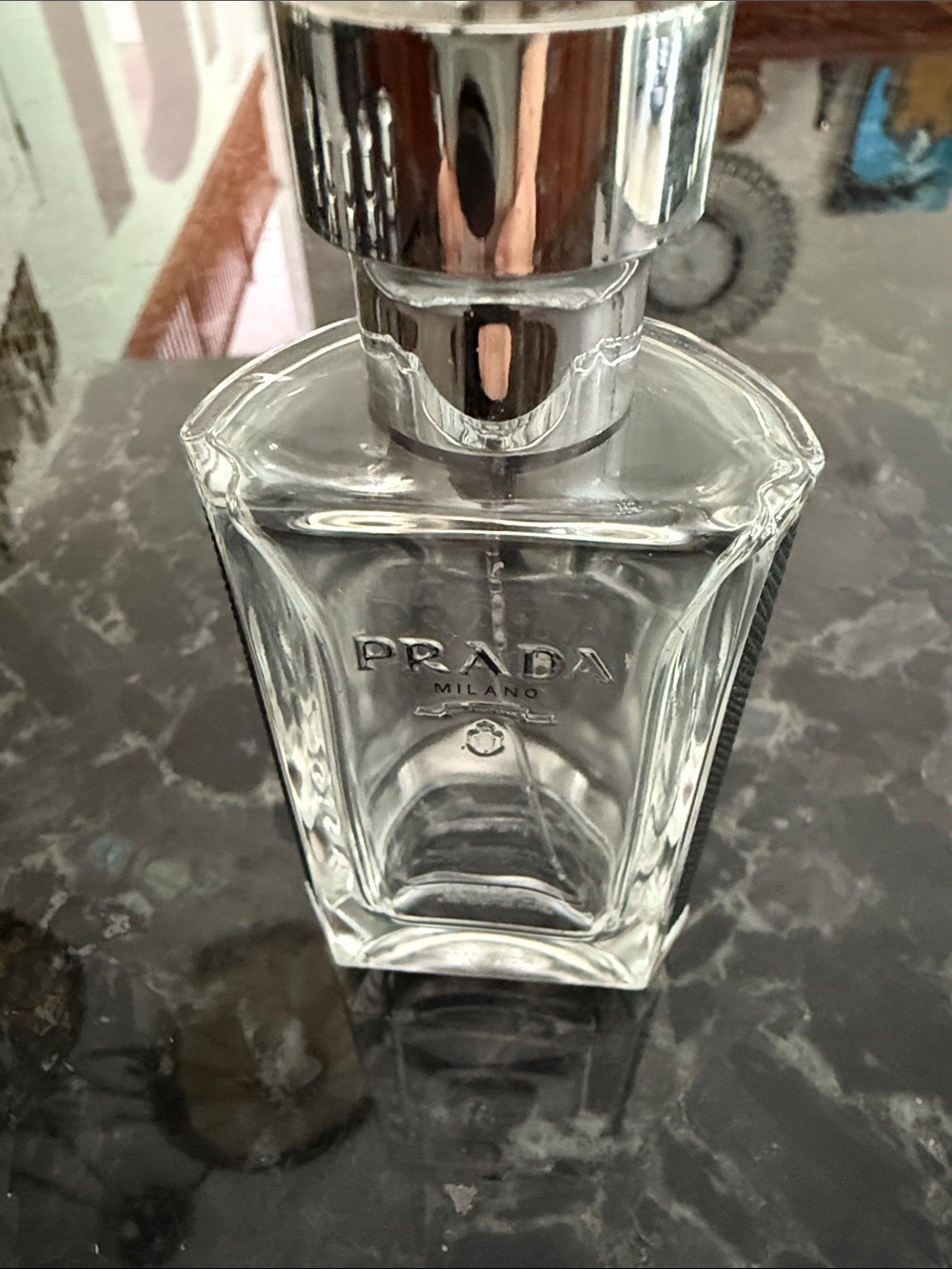 Prada Clear Glass Decorative Bottle with Silver Cap